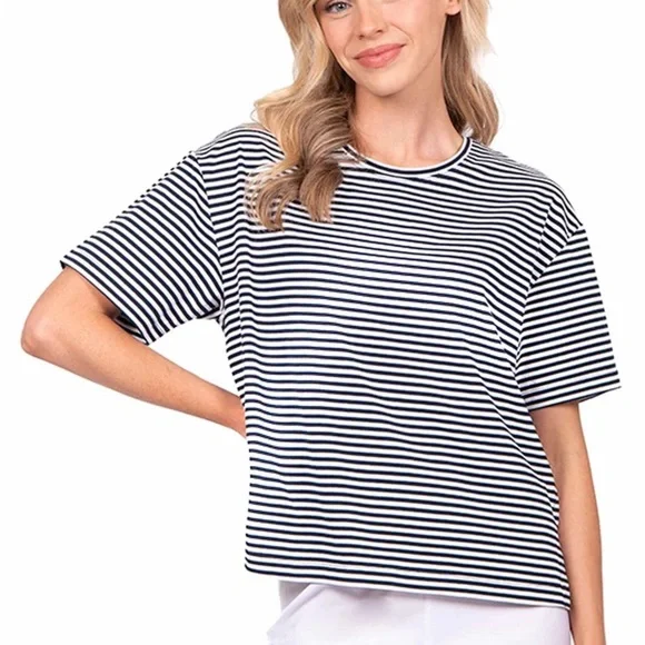 Chico's Striped Short Sleeve Tee - Picture 1 of 5